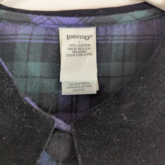 Vtg Lands End Plaid Christmas Holiday Dress Velvet Collar Green Purple Girls 7 - Picture 3 of 5